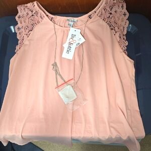 Pink Lace Sleeve Women's Top